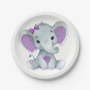 Purple Teal Elephant Plate  Baby Shower, Birthday