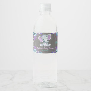 Purple Teal Elephant water bottle label for girl