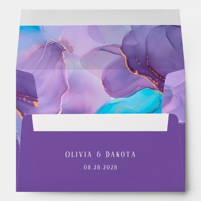Purple Teal Ethereal Alcohol Ink Agate Wedding Envelope (Back (Bottom))