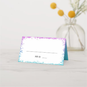 Purple Teal Faux Glitter Folded Place Card