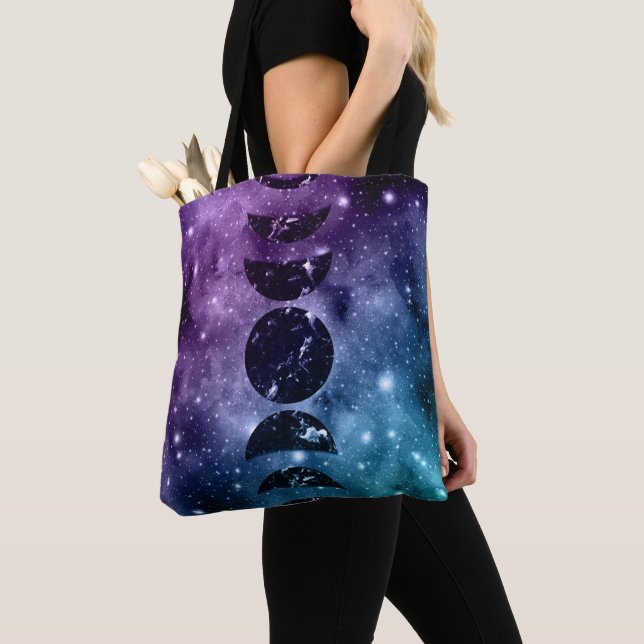 Purple Teal Galaxy Nebula Dream Moon Phases #1 Tote Bag (Close Up)