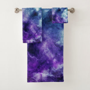 Purple Teal Galaxy Nebula Marble Dream #1 Bath Towel Set