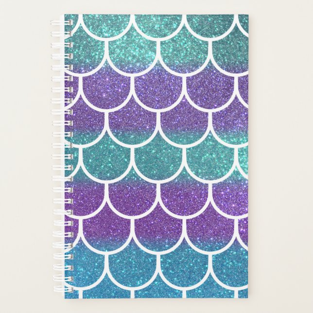 Purple Teal Glitter Mermaid Scallop Scale Pattern Planner (Front)