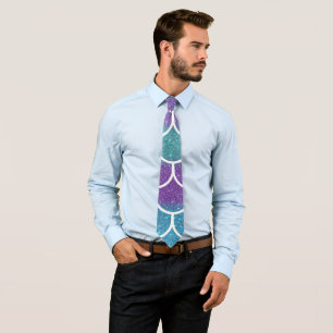 Purple Teal Glitter Mermaid Scallop Scales Tie
