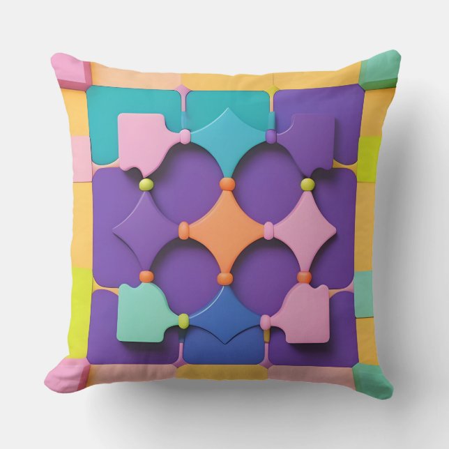 Purple Teal Gold Geometric Circle Abstract Cushion (Front)