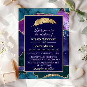 Purple Teal Gold Glitter Agate Wedding Invitation