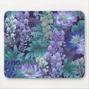 Purple & Teal Jungle Flowers Mouse Pad