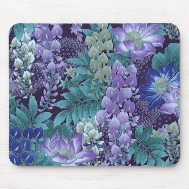 Purple & Teal Jungle Flowers Mouse Pad (Front)
