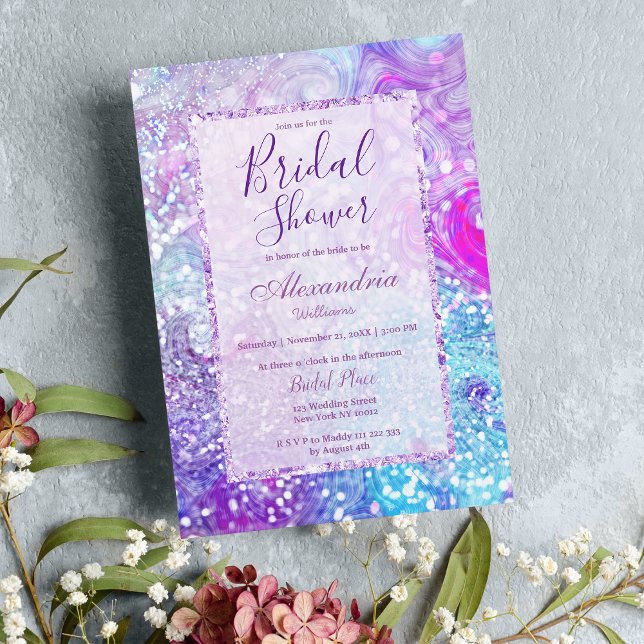 Purple teal lavender marble glitter Bridal Shower  Invitation (Purple teal lavender marble glitter Bridal Shower Invitation )
