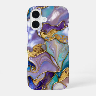 Purple Teal Marble Phone Case Gold Luxury