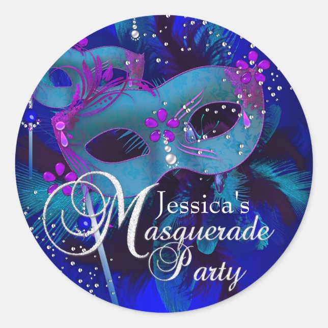 Purple & Teal Masks Masquerade Party Sticker (Front)