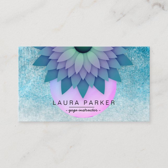 Purple Teal Meditation Holistic Lotus Flower Yoga Business Card (Front)