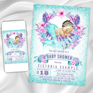 Purple Teal Mermaid Baby Shower Invitations