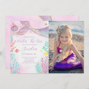 Purple Teal Mermaid Birthday Photo Invitation