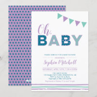 Purple & Teal | Modern Typography Girl Baby Shower