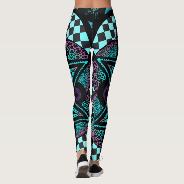 Purple & Teal Ombré Mandala Flower Yoga Leggings (Back)