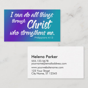 Purple & Teal Ombre, Philippians 4:13 Scripture Business Card