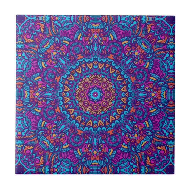 Purple, Teal, Orange & Yellow Boho Mandala Tile (Front)