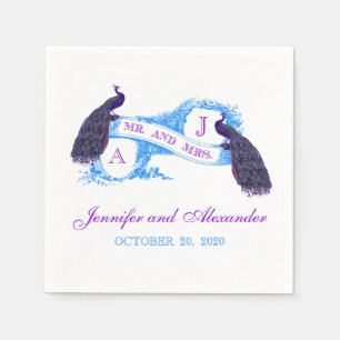 Purple Teal Peacock Wedding Paper Napkins
