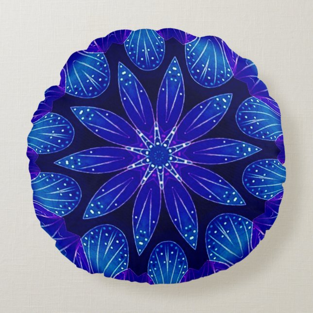 Purple & Teal Petals Mandala Round Cushion (Front)