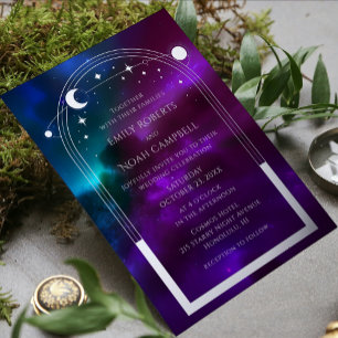 Purple Teal Silver Celestial Foil Wedding