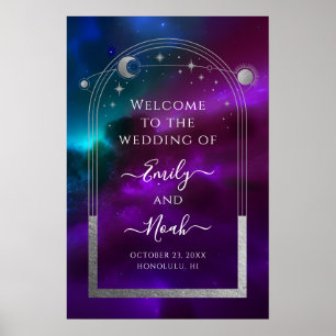 Purple Teal Silver Celestial Wedding Welcome Poster