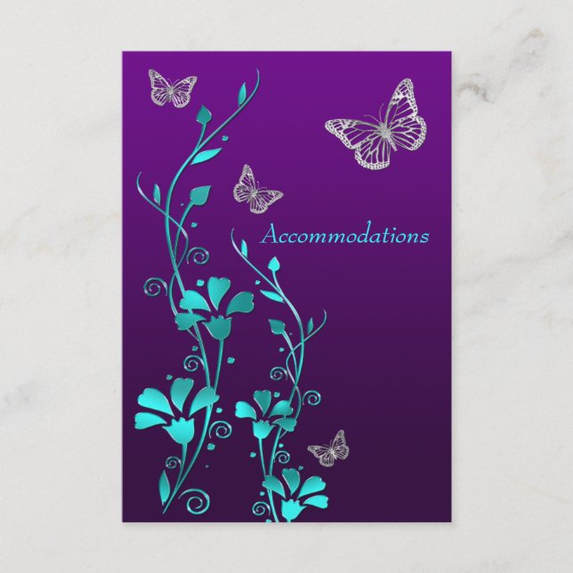 Purple Teal Silver Floral, Butterflies Enclosure 2 Card (Front)