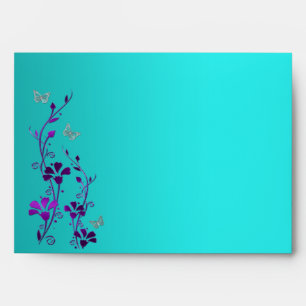 Purple Teal Silver Floral Butterfly A7 Envelope