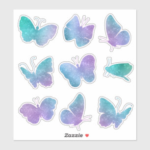 Purple Teal Sparkle Butterflies Contour