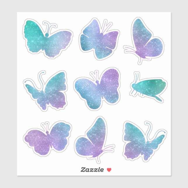 Purple Teal Sparkle Butterflies Contour (Sheet)