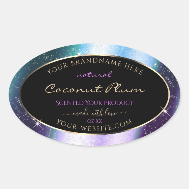 Purple Teal Sparkle Glitter Frame Product Label (Front)