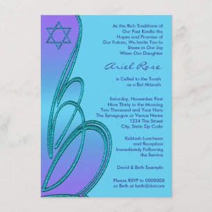 Purple Teal Star of David Bat Mitzvah Invitation
