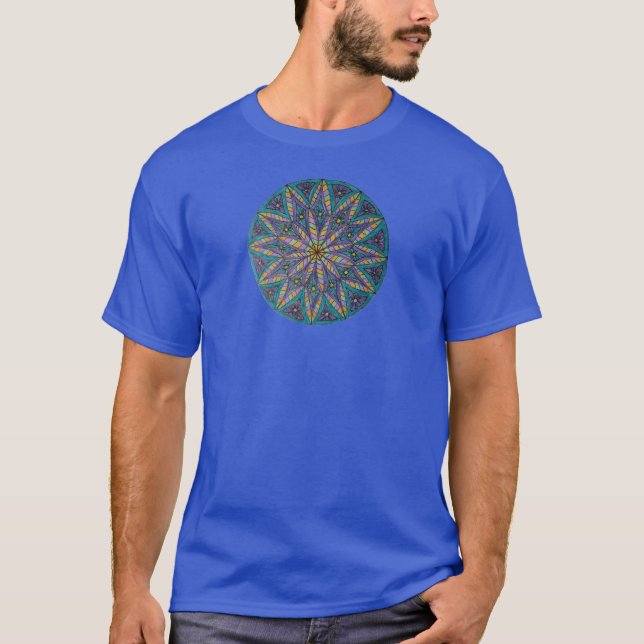 Purple/Teal Starburst Mandala T-shirt (Front)