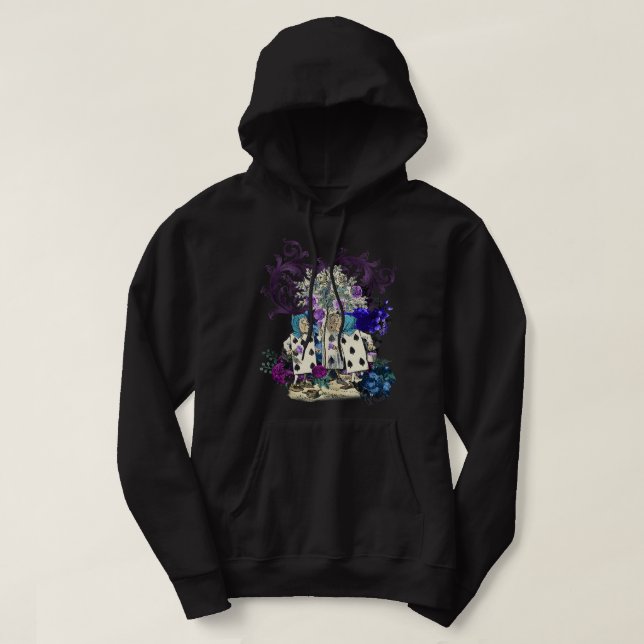 Purple Teal Steampunk Cards Rose Garden Alice in W Hoodie (Design Front)