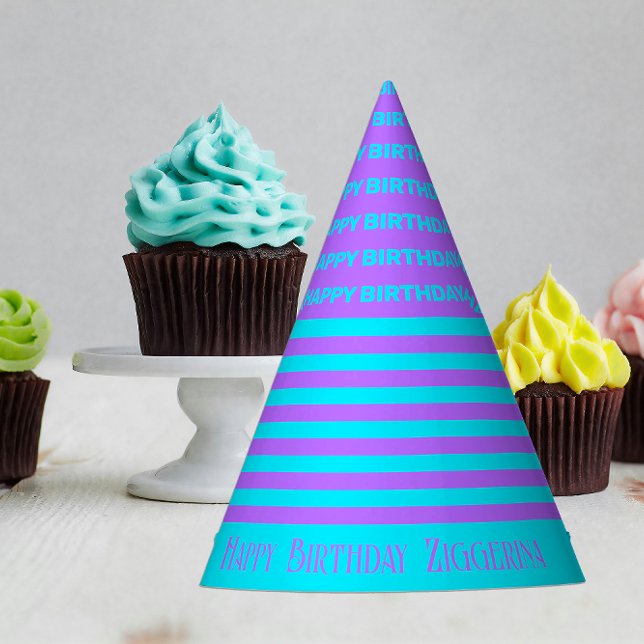 Purple, Teal Stripes Birthday Party Hat (Creator Uploaded)