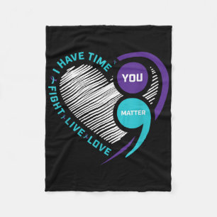 Purple Teal Suicide Awareness Shirts Semi Colon Yo Fleece Blanket