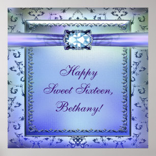 Purple Teal Sweet Sixteen Party Banner Poster
