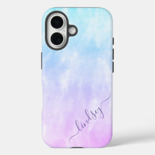 Purple Teal Tie Dye Calligraphy Personalised Name iPhone 16 Case