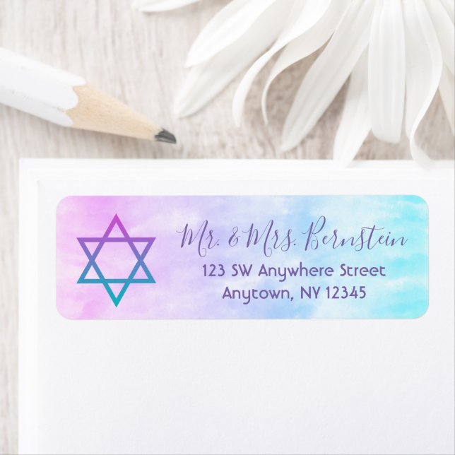 Purple Teal Tie Dye Star of David Return Address (Insitu)