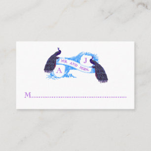 Purple, Teal Vintage Peacock Wedding Place Card