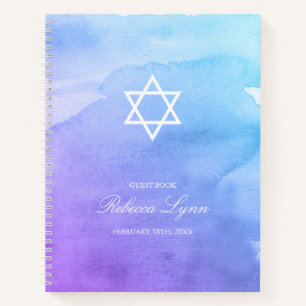 Purple Teal Watercolor Bat Mitzvah Guest Book