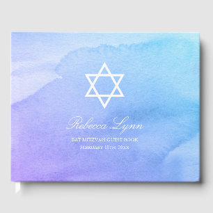 Purple Teal Watercolor Bat Mitzvah Guest Book