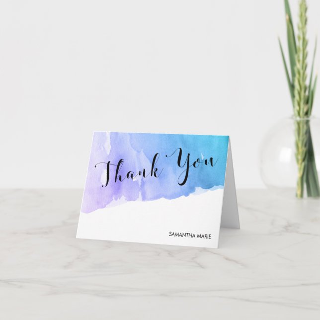 Purple Teal Watercolor Bat Mitzvah Thank You Card (Front)