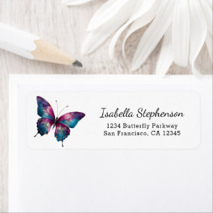 Purple Teal Watercolor Butterfly Return Address