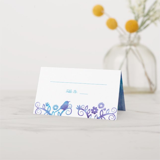 Purple Teal Watercolor Tree of Life Folded Place Card (Front)