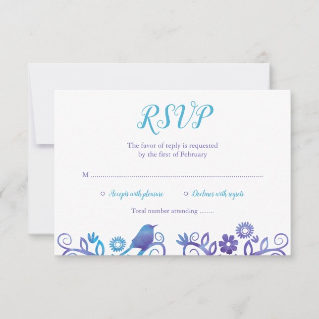 Purple Teal Watercolor Tree of Life RSVP Card (Front)