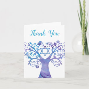 Purple Teal Watercolor Tree of Life Thank You Card