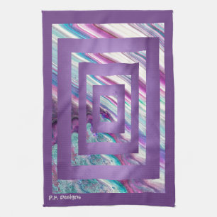 Purple Teal White Geometric Abstract Tea Towel