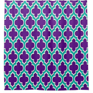 Purple Teal White XL Moroccan #4DS Shower Curtain