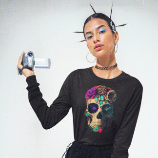 Purple & Teal Women's Mexican Candy Sugar Skull T-Shirt